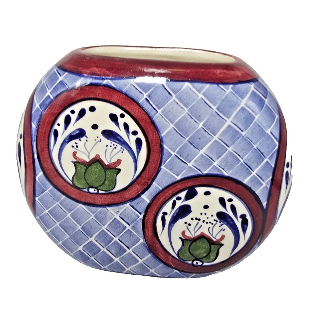Signed Talavera Ceramic Vase Hand Painted Mexican Folk Art Floral Pottery 6" - Picture 2 of 7